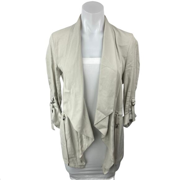 Zara Off White Long Open Front Drapey Waterfall Light Trench Coat Jacket Size XS - Picture 1 of 5